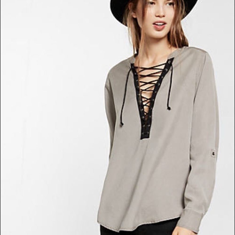Express Lace Up Long Sleeve Blouse Size XSmall